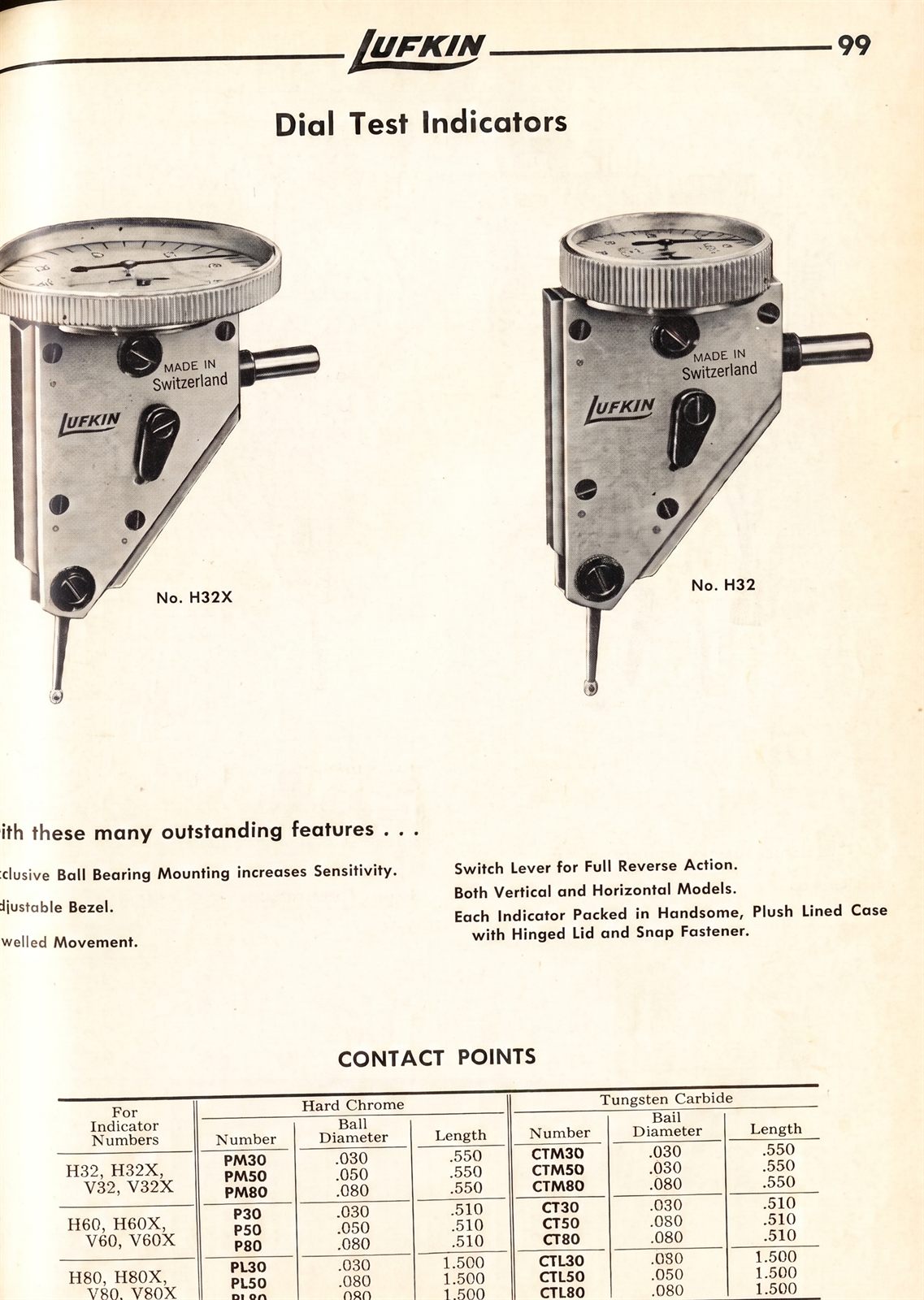 Lufkin catalog page 99 — contact points and features